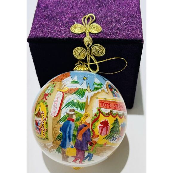 Li Bien Reverse Hand Painted Family Shopping 2005 Large Glass Christmas Ornament - Picture 2 of 8